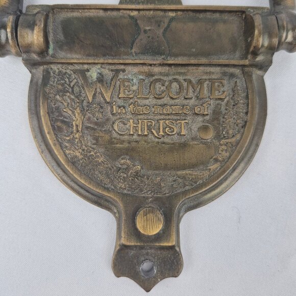 Vintage Brass Door Knocker Christian Theme Welcome in the Name of CHRIST  80's - Picture 9 of 16